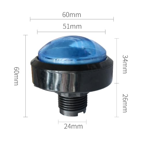 5X New 60mm Dome Shaped LED Illuminated Push Buttons for Arcade Coin Buttons Machine Operated Games DC 12V (Blue) - color: Blue