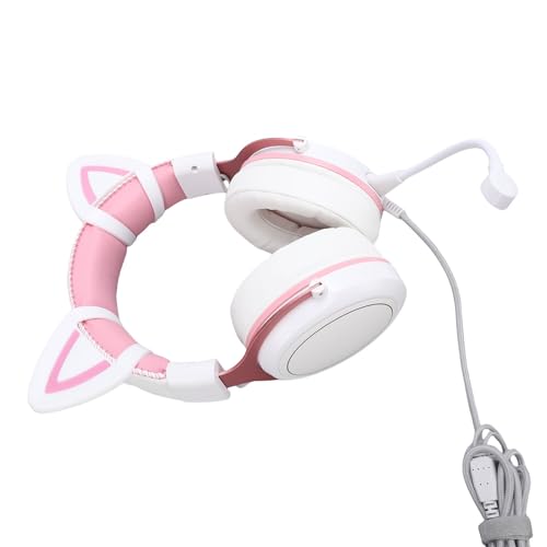 Wired Gaming Headset, Noise Cancelling RGB Luminous Comfortable 50mm Driver PC Gaming Headset, Over Ear Headphones with Flexible Microphone and 7.22ft Cable, for Home Office (Pink) - color: Pink