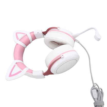 Wired Gaming Headset, Noise Cancelling RGB Luminous Comfortable 50mm Driver PC Gaming Headset, Over Ear Headphones with Flexible Microphone and 7.22ft Cable, for Home Office (Pink) - color: Pink