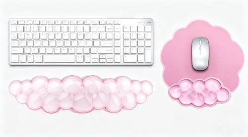 Mouse Pad with Wrist Rest, Soft Cloud Gel Keyboard Mouse Pad Set with Hand Wrist Support, Cute Non Slip Office Desk Accessories for Comfort/Pain Relief/Computer/Laptop (2Pc Pink Cloud) - color: 2pc Pink Cloud