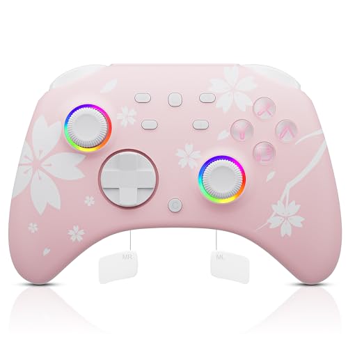 Mytrix Wireless Controllers for Switch/Switch 2, Windows PC iOS Android Steam/Steam Deck, Sakura Pink Bluetooth Controller with Programmable, Hall Effect Joysticks, Adjustable LED Light/Turbo/Vibration - color: Sakura Pink
