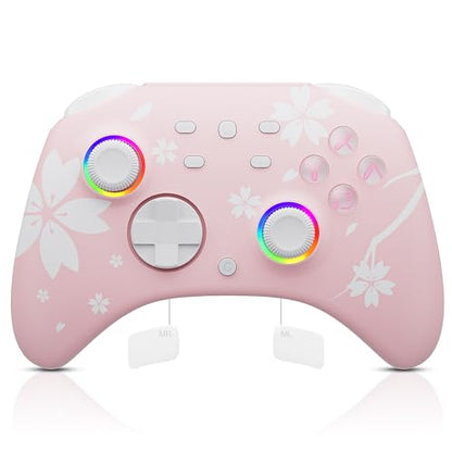 Mytrix Wireless Controllers for Switch/Switch 2, Windows PC iOS Android Steam/Steam Deck, Sakura Pink Bluetooth Controller with Programmable, Hall Effect Joysticks, Adjustable LED Light/Turbo/Vibration - color: Sakura Pink