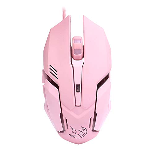 Pink Gaming Mouse Silent Click, LED Backlit Optical Game Mice Ergonomic USB Wired Mice Compatible with Laptop PC, 7 Buttons, 4 Adjustable DPI