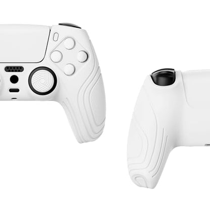 eXtremeRate PlayVital Samurai Edition White Anti-Slip Controller Grip Silicone Skin for ps5, Ergonomic Soft Rubber Protective Case for ps5 Controller with White Thumb Stick Caps - color: White