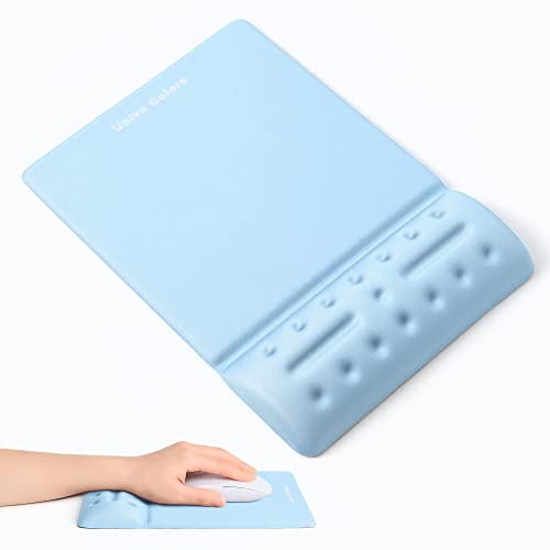 Blue Mouse Pad with Wrist Support Ergonomic Wrist Rest Gel Wrist Pad for Mouse Computer Laptop Desk Office Gaming Desktop Non-Slip Base Soft Memory Foam Fiber Cute Gel Rest - color: MW_Light Blue