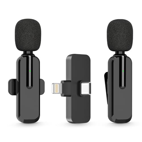 MAYBESTA Wireless Lavalier Microphone for iPhone, iPad, Android - Bluetooth Lapel Phone Mic for Video Recording - Mini Clip on Microphones for YouTube Podcast Interview(2-in-1 Port)