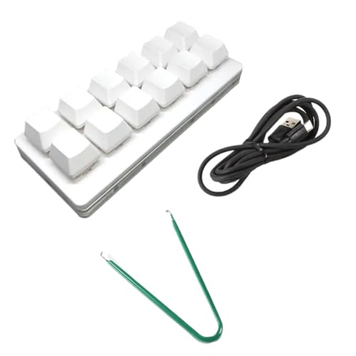 One Handed Gaming Keypad 12 Key Mechanical Hot Swappable Programmable USB-C Wired Compatible with OSU(White)