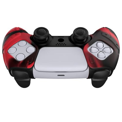 PlayVital Mecha Edition Red & Black Ergonomic Soft Controller Silicone Case Grips for ps5, Rubber Protector Skins with Thumbstick Caps for ps5 Controller - Compatible with Charging Station - color: Red & Black