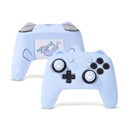 GeekShare Cat Paw Silicone Controller Skin Grips Set Compatible with Switch 2 Pro-Anti-Slip Silicone Protective Cover Case Joystick Caps for Switch 2 Pro Wireless Controller (Blue) - color: Blue