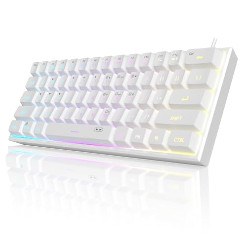 MageGee Mini 60% Gaming Keyboard, Upgrade RGB Backlit 61 Key Ultra-Compact Keyboard, TS91 Ergonomic Waterproof Mechanical Feeling Office Computer Keyboard for PC, MAC, PS4, Xbox ONE Gamer(White) - color: White