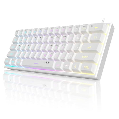 MageGee Mini 60% Gaming Keyboard, Upgrade RGB Backlit 61 Key Ultra-Compact Keyboard, TS91 Ergonomic Waterproof Mechanical Feeling Office Computer Keyboard for PC, MAC, PS4, Xbox ONE Gamer(White) - color: White
