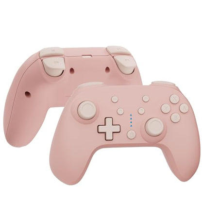 QRD Junior E5 Wireless Controller for Switch/Lite/OLED/Switch 2 Windows PC Mac iOS Android,6 Axis Gyro,TURBO (Switch Controller Pink) - color: Switch Controller Pink