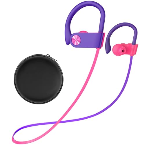 Bluetooth 5.3 Headphones, Wireless Sports In-Ear Earbuds IPX7 Waterproof | 16 Hours Playtime, Sweatproof Stereo Earphones with MIC, Noise Cancelling Headsets for Gym Running Workout, Clear Sound - color: Purple