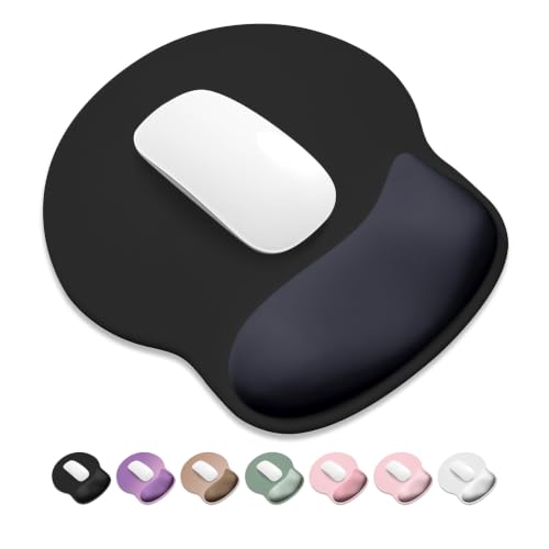 ITNRSIIET Ergonomic Mouse Pad with Wider Memory Foam Wrist Rest +17%, Curved Cushion Reduces Pressure 20%, Pain Relief, Non-Slip, Smooth, Cute Color Desk Accessory, 9.85 x 9 inch, Black Gray Gradient - color: Black Gray Gradient