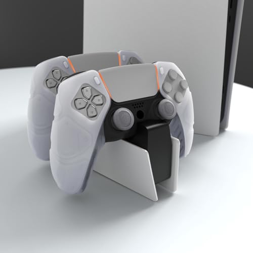 PlayVital Mecha Edition Clear White Ergonomic Soft Controller Silicone Case Grips for ps5, Rubber Protector Skins with Thumbstick Caps for ps5 Controller - Compatible with Charging Station - color: Clear White