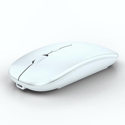 WREANU Wireless Bluetooth Mouse Rechargeable Laptop Mice Silent Slim Use(BT5.2 and 2.4G Portable USB Receiver) Dual Mode Computer Mouse for Laptop/iPad/Tablet/Apple/Computer/Mac(Bright White) - color: Bright White