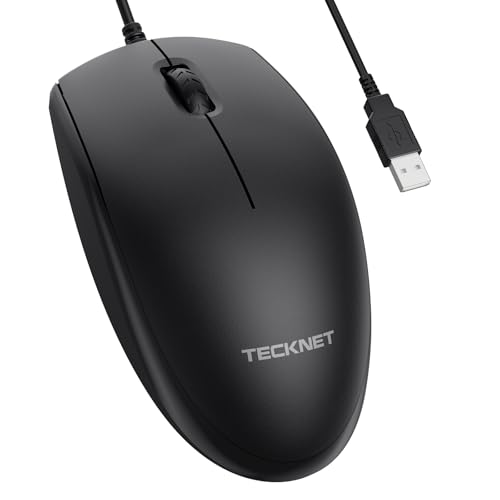 TECKNET USB-A Wired Mouse for Laptop Computer with 2-Button,Home and Office 5FT Corded Mouse, 1600DPI Ergo-Optic Shape PC Mouse Wired for Chromebook,PC,Desktop,Notebook-Black - color: Matte Black