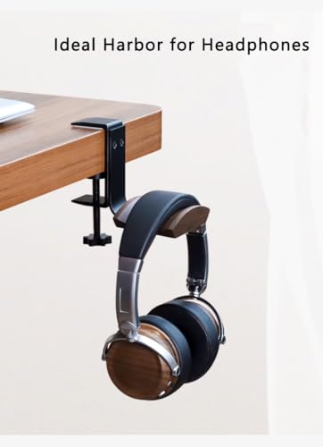 Headphone Holder with 6cm Wide Walnut Headrest,Adjustable Clamp-on Headset Stand Desk Headset Holder for Over Ear and Gaming