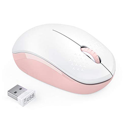 seenda Wireless Mouse for Laptop, 2.4G Noiseless Mouse with USB Receiver - Optical Tracking Portable Computer Mice for Chromebook, PC, Tablet, Windows System, 24 Months Battery Life - Pink & White - color: Pink and White