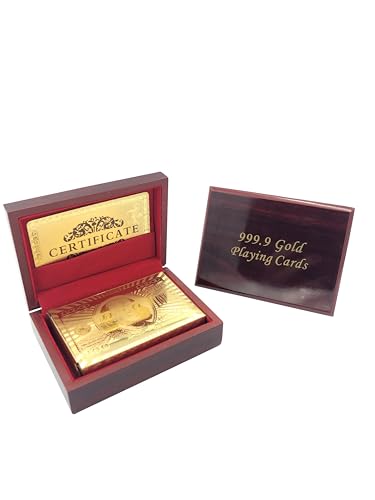 Yuanhe Gold Deck of Cards - Waterproof Playing Cards Luxury Playing Cards with Wooden Gift Box,Great for Poker Cards Game, Game Nights and Casino Party - size: 2.244X3.425 inch, bridge size cards