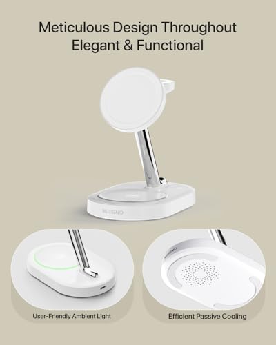 Magnetic Charging Station for iPhone 16/16 Pro/16 Pro Max, Wireless Charger Station for MagSafe iPhones, 3 in 1 Magnetic Charger Stand for iPhone 16/15/14/13/12 Series, Apple Watch & AirPods.(White) - color: White
