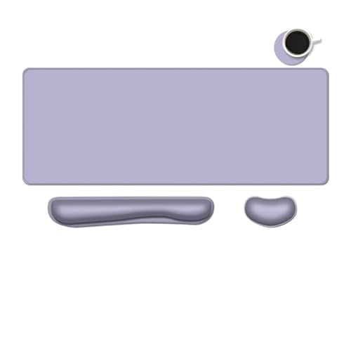 Desk Mat, Large Gaming Mouse Pad with Wrist Rest, 4 in1 XXL Mouse pad+Keyboard Wrist Rest+Mouse Pad Wrist Support+Cup Coaster Set, Ergonomic Desk Pad for Home Office, Purple - color: Purple