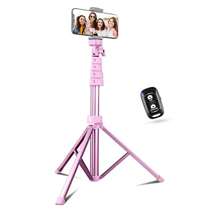 Sensyne 62" Phone Tripod & Selfie Stick, Extendable Cell Phone Tripod Stand with Wireless Remote and Phone Holder, Compatible with iPhone Android Phone, Camera - color: Pink, size: 62-inch