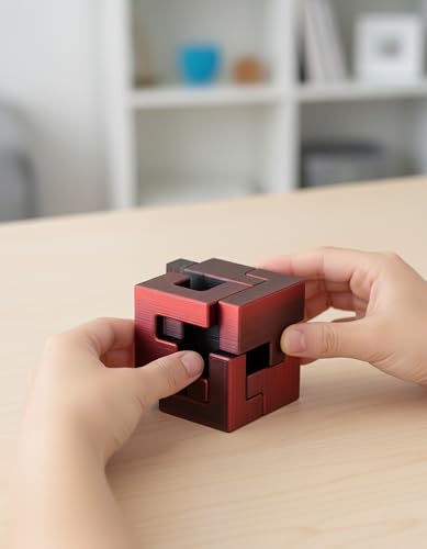 Cubix 3D Interlocking Brain Teaser Puzzle Cube, Reddish Brown Dual Tone, Precision Crafted Logic IQ Challenge, Compact Travel Fidget, Screen Free for Kids Ages 3 Plus - style: Cubix Reddish