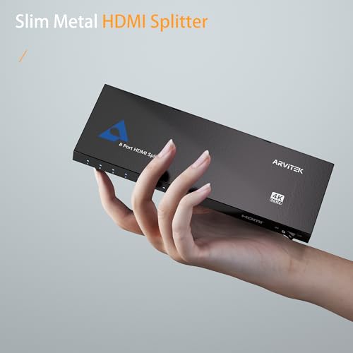 HDMI Splitter 1 in 8 Out, Arvitek 1x8 HDMI Splitter for HDTV TV Monitor, 4K@30Hz, Mirror 1 Source to 8 Displays Simultaneously, (Mirror Only) - size: 1x8