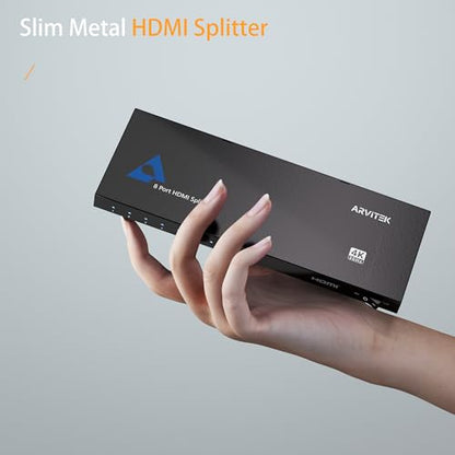 HDMI Splitter 1 in 8 Out, Arvitek 1x8 HDMI Splitter for HDTV TV Monitor, 4K@30Hz, Mirror 1 Source to 8 Displays Simultaneously, (Mirror Only) - size: 1x8
