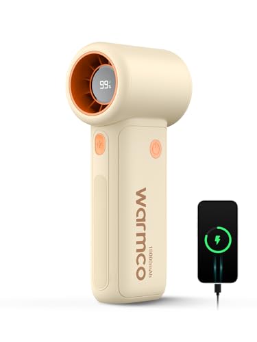 Warmco 10000mAh Portable Handheld Fan, [36H Long Runtime] USB Rechargeable Personal Mini Turbo Fan With 5 Speeds & LED Display for Travel Outdoor, Gift for Men and Women - color: Sand