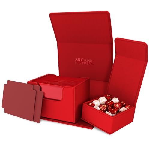 Arcane Fortress MTG Deck Box – Commander Deck Box for 120 Sleeved Cards with Art Interior – Leather Dividers, Nano-Fiber Exterior, Magnetic Closure – Perfect for Magic: The Gathering, TCG - color: Red, style: Standard