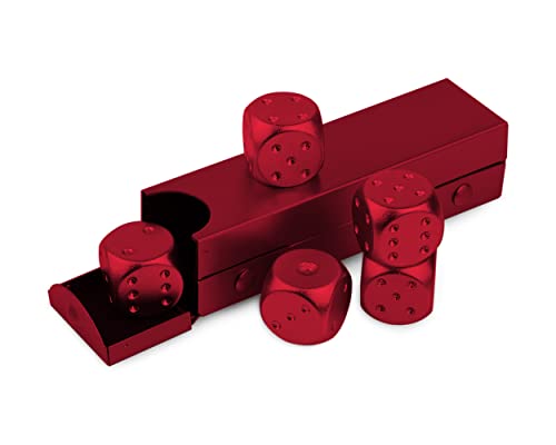 DS.DISTINCTIVE STYLE Aluminum Alloy Dice 5 Pieces 16mm Portable Metal Dices with Case 6 Sided Dice for Party Game - color: Red, style: Rectangle