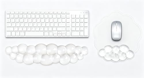 Mouse Pad with Wrist Rest, Soft Cloud Gel Keyboard Mouse Pad Set with Hand Wrist Support, Cute Non Slip Office Desk Accessories for Comfort/Pain Relief/Computer/Laptop (2Pc Clear Cloud) - color: 2pc Clear Cloud