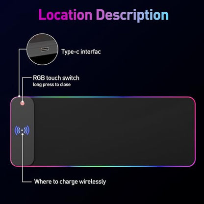 Wireless Charging RGB Gaming Mouse Pad 10W, 10 Light Modes Extra Large Mousepad,LED Mouse Mat 800x300x4MM, Non-Slip Rubber Base Computer Keyboard Mat for Gaming, PC, Laptop, MacBook,Desk.