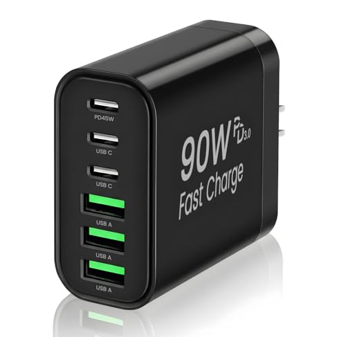 90W GaN USB C Charger Block,6-Port USB C Wall Charger Fast Charging 45W PD Power Adapter for iPhone 17Pro Max/Samsung Galaxy S24 Ultra/Tabs/MacBook Air/iPad Pro for Home Travel - color: Black, size: One