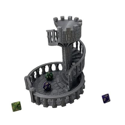 Dice Spiral Dark Castle Dice Tower Dungeons and Dragons RPG Tabletop Roleplaying Game Jail D&D (Random 7PCS D20 Dice Set Included) Silver - color: Silver