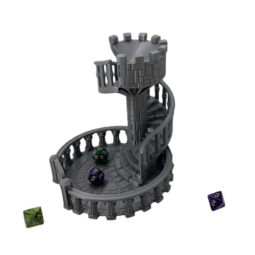 Dice Spiral Dark Castle Dice Tower Dungeons and Dragons RPG Tabletop Roleplaying Game Jail D&D (Random 7PCS D20 Dice Set Included) Silver - color: Silver