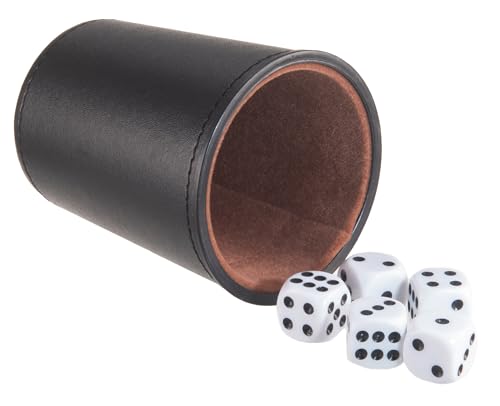 Leather Dice Cup, Quite Felt-Lined Interior, 6 Shaker Cups and 30 Dot Dices, one Carry Bag (Black and Brown) - color: Black and Brown