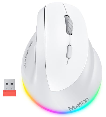 MEETION Ergonomic Wireless Vertical Mouse, Rechargeable, Gray | Bluetooth 5.2 + 3.0 and USB connectivity, RGB backlight, 4 DPI adjustment, compatible with Windows, Mac, Android, PC and iPad - color: Right Gray