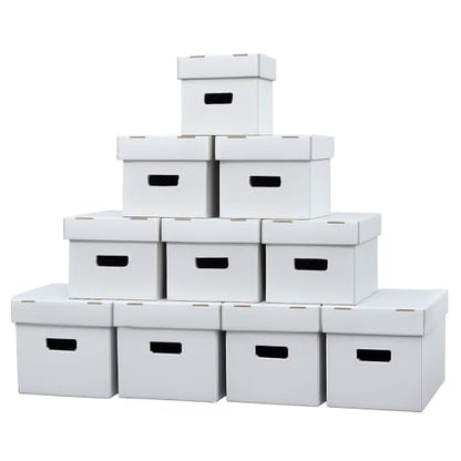 CROSSDESIGN 10 Pack Box Storage for Storing Small Items/Books/Kitchen/Supplies/Card, Corrugated Board Holds 150-175 Comics Collapsible/Stackable - size: 10 Pack | w/ handle