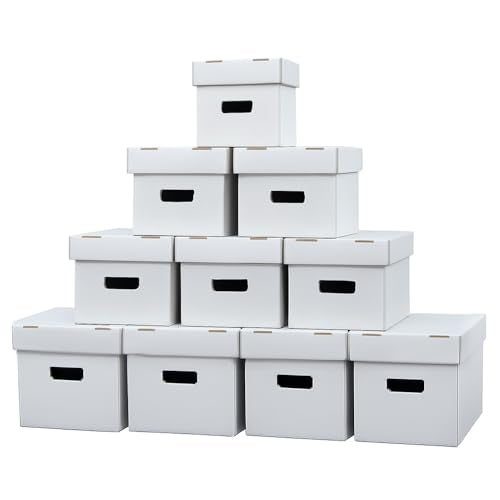 CROSSDESIGN 10 Pack Box Storage for Storing Small Items/Books/Kitchen/Supplies/Card, Corrugated Board Holds 150-175 Comics Collapsible/Stackable - size: 10 Pack | w/ handle