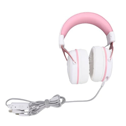 Wired Gaming Headset, Noise Cancelling RGB Luminous Comfortable 50mm Driver PC Gaming Headset, Over Ear Headphones with Flexible Microphone and 7.22ft Cable, for Home Office (Pink) - color: Pink