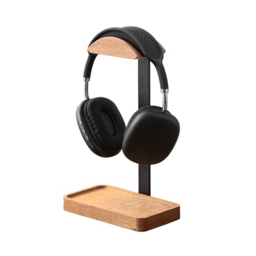 muso wood Oak Headphone Stand, Wood Headset Stand with Storage Base, Headphones Holder for Gaming, Office, and Home Desk - Compatible with AirPods Max, Bose, Razer (Oak Wood) - color: Oak wood