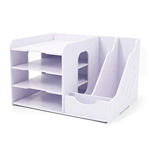 SONGWAY File Organizer for Desk - 4 Tier Vertical and Horizontal Document Holder, File Sorter, A4 Paper Storage Holder, Desktop Organizer for Home Office School Decoration, White - size: 4 Tier