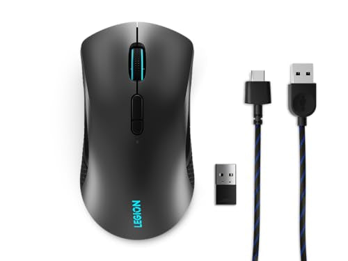Lenovo Legion M600 RGB Wireless Gaming Mouse – 16,000 DPI, 9 Programmable Buttons, 200-Hour Battery Life, 50-Million Clicks Durability – Ambidextrous Computer Mouse (Black) - color: Iron Grey, size: Large | Ambidextrous, style: M600