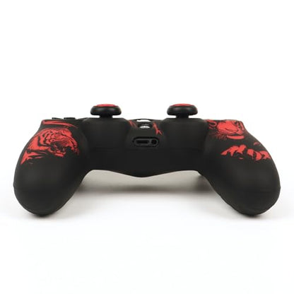 RALAN Tiger HeadDesign Controller Skin Cover with 2 Thumb Grips Compatible with PS4/Playstation 4 Slim/Pro Controller - color: Tiger Head Black Red