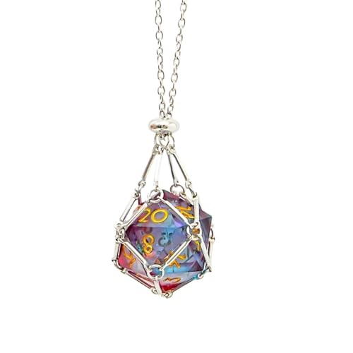 1 PC Liquid Core D20 Sliver Necklace Pendant – Sharp Edge Resin 20-Sided Dice Necklace for Dungeons & Dragons, Tabletop RPG Gift (Gradient Blue Red d20) - color: D-Red Blued-Sliver Necklace
