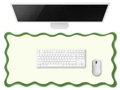 Hahafelt Scalloped Desk Mat Large Desk Pad Cute Coquette Table Mat Back to School Preppy Table Make up Pad Nonslip Graduation Gift with Stitching Waterproof Gaming(Green,31.5 x 15.8 Inches) - color: Green, size: 31.5 x 15.8 Inches