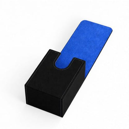 Double Decker Leather Poker Card Case - Holds Two Sets of Poker Size Cards - Premium Dual-Deck Holder with Stylish Design and Secure Closure (Black-Blue) - color: Black-Blue